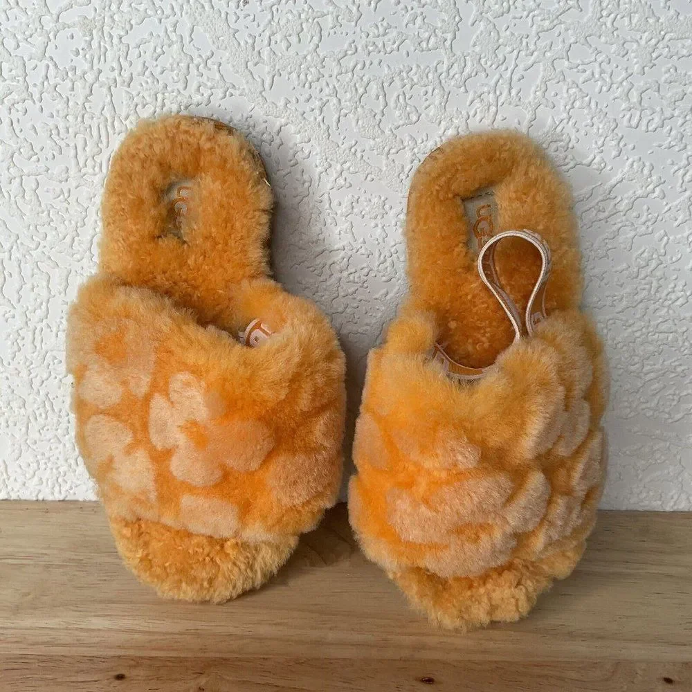 Ugg Orange California Poppy Fluff Yeah Fur Slides Slippers Kids Girlsn12 Vietnam